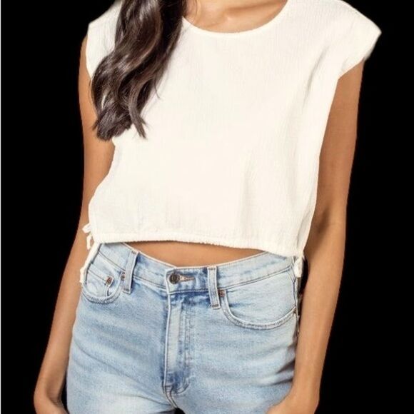 pistola Tops - Urban Outfitters Adrianna tie hem white gauzy crop top by Pistola NWT size L